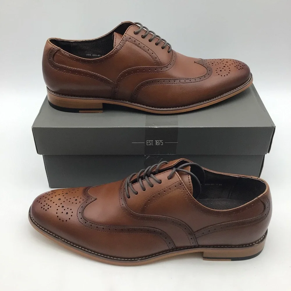 Stacy Adams Dunbar Mens Size 11.5 M Cognac Brown Leather Wingtip Oxford Shoe NEW